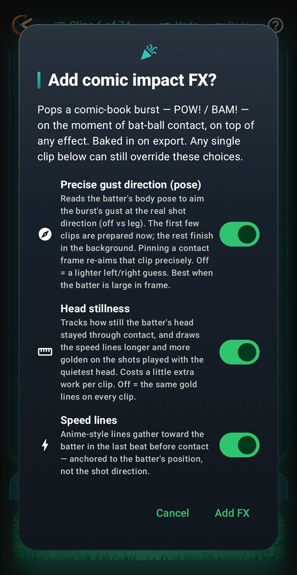 An earlier version of the "Add animations?" sheet — due for a re-shoot against the current 8-category, 20-template layout described below.
