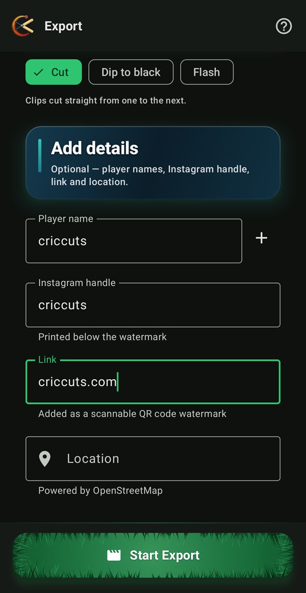 Handle, QR link, players & location