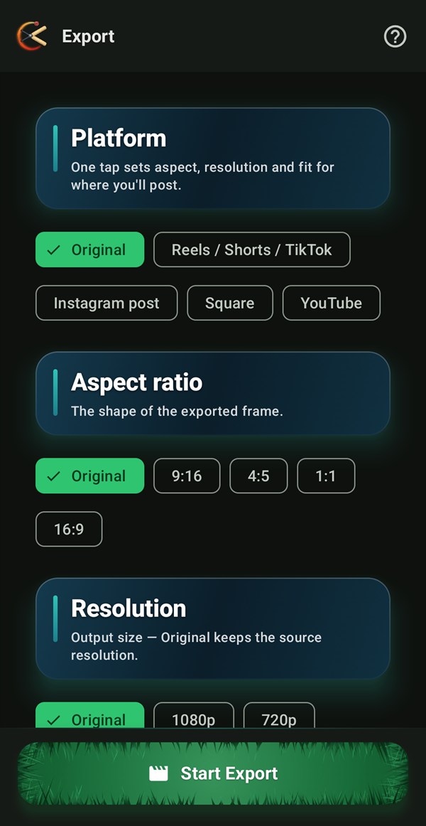 Presets, aspect ratio & resolution